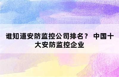 谁知道安防监控公司排名？ 中国十大安防监控企业